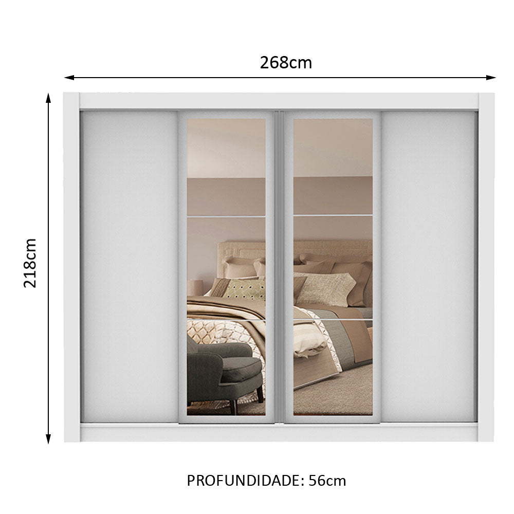 Guarda-Roupa Casal Madesa Alabama 4 Portas de Correr com Espelhos Branco