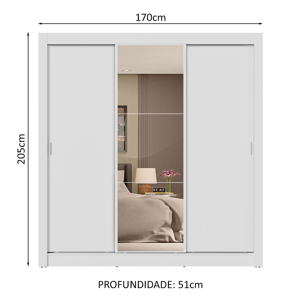 Guarda-Roupa Casal 3 Portas de Correr com Espelho 4 Gavetas Branco Sublime Plus Madesa