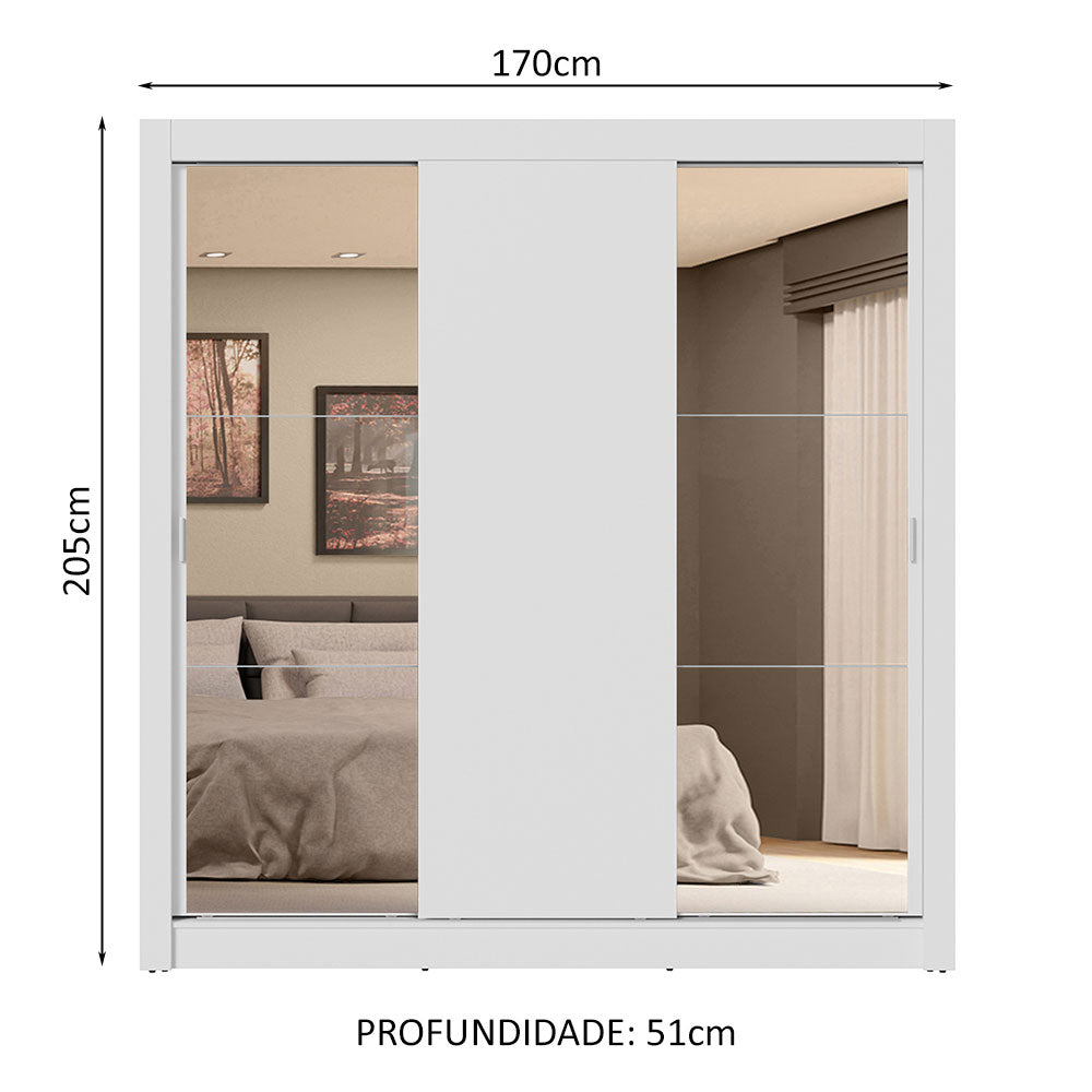Guarda-Roupa Casal 3 Portas de Correr com Espelhos 4 Gavetas Branco Sublime Plus Madesa