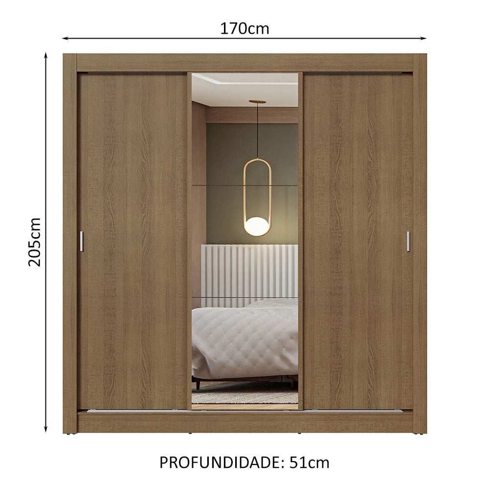 Guarda-Roupa Casal 3 Portas de Correr com Espelho Rustic Nobre Madesa