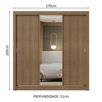 Guarda-Roupa Casal 3 Portas de Correr com Espelho Rustic Nobre Madesa