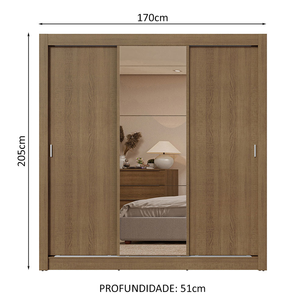 Guarda-Roupa Casal 3 Portas de Correr com Espelho 2 Gavetas Rustic Sublime Madesa