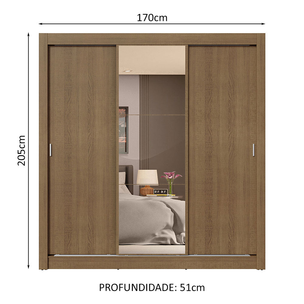 Guarda-Roupa Casal 3 Portas de Correr com Espelho 4 Gavetas Rustic Sublime Plus Madesa