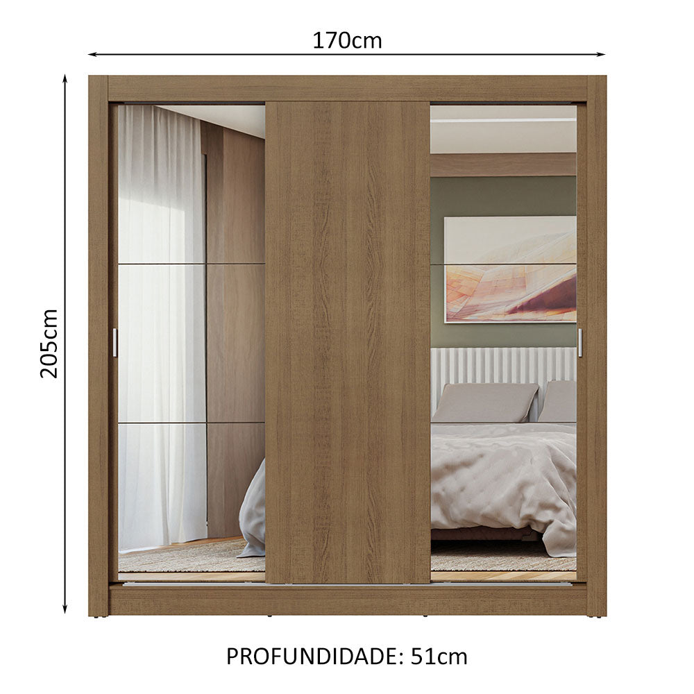 Guarda-Roupa Casal 3 Portas de Correr com Espelhos Rustic Nobre Madesa