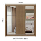 Guarda-Roupa Casal 3 Portas de Correr com Espelhos Rustic Nobre Madesa