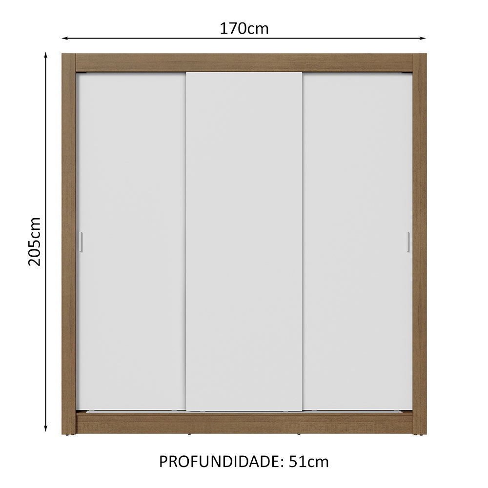 Guarda-Roupa Casal 3 Portas de Correr Rustic/Branco Nobre Madesa