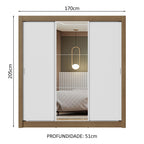 Guarda-Roupa Casal 3 Portas de Correr com Espelho Rustic/Branco Nobre Madesa