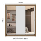 Guarda-Roupa Casal 3 Portas de Correr com Espelhos 4 Gavetas Rustic/Branco Sublime Plus Madesa