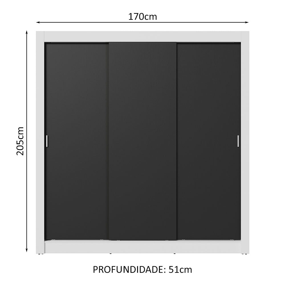 Guarda-Roupa Casal 3 Portas de Correr Branco/Preto Nobre Madesa