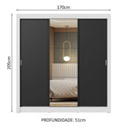 Guarda-Roupa Casal 3 Portas de Correr com Espelho Branco/Preto Nobre Madesa