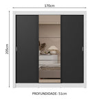 Guarda-Roupa Casal 3 Portas de Correr com Espelho 2 Gavetas Branco/Preto Sublime Madesa
