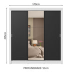 Guarda-Roupa Casal 3 Portas de Correr com Espelho 4 Gavetas Branco/Preto Sublime Plus Madesa