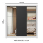 Guarda-Roupa Casal 3 Portas de Correr com Espelhos Branco/Preto Nobre Madesa