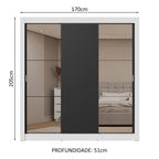 Guarda-Roupa Casal 3 Portas de Correr com Espelhos 2 Gavetas Branco/Preto Sublime Madesa