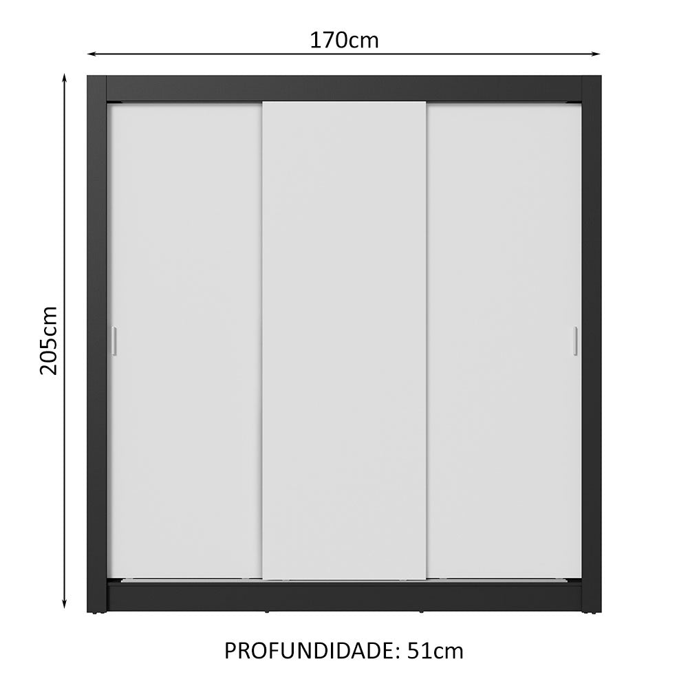 Guarda-Roupa Casal 3 Portas de Correr Preto/Branco Nobre Madesa