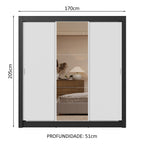 Guarda-Roupa Casal 3 Portas de Correr com Espelho 2 Gavetas Preto/Branco Sublime Madesa