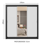 Guarda-Roupa Casal 3 Portas de Correr com Espelho 4 Gavetas Preto/Branco Sublime Plus Madesa