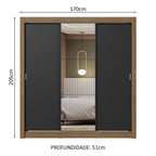 Guarda-Roupa Casal 3 Portas de Correr com Espelho Rustic/Preto Nobre Madesa