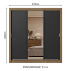 Guarda-Roupa Casal 3 Portas de Correr com Espelho 2 Gavetas Rustic/Preto Sublime Madesa