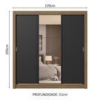 Guarda-Roupa Casal 3 Portas de Correr com Espelho 4 Gavetas Rustic/Preto Sublime Plus Madesa