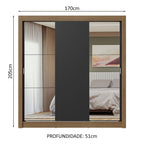 Guarda-Roupa Casal 3 Portas de Correr com Espelhos Rustic/Preto Nobre Madesa