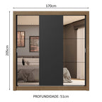 Guarda-Roupa Casal 3 Portas de Correr com Espelhos 4 Gavetas Rustic/Preto Sublime Plus Madesa
