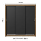 Guarda-Roupa Casal 3 Portas de Correr Rustic/Preto Sublime Plus Madesa