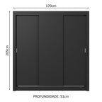 Guarda-Roupa Casal 3 Portas de Correr Preto Nobre Madesa