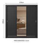 Guarda-Roupa Casal 3 Portas de Correr com Espelho 2 Gavetas Preto Sublime Madesa
