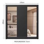 Guarda-Roupa Casal 3 Portas de Correr com Espelhos 4 Gavetas Preto Sublime Plus Madesa