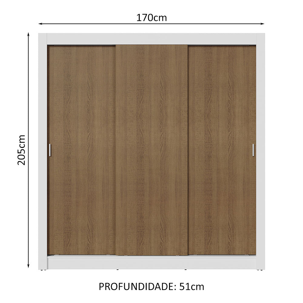 Guarda-Roupa Casal 3 Portas de Correr Branco/Rustic Sublime Madesa