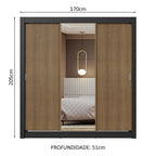 Guarda-Roupa Casal 3 Portas de Correr com Espelho Preto/Rustic Nobre Madesa