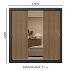 Guarda-Roupa Casal 3 Portas de Correr com Espelho 2 Gavetas Preto/Rustic Sublime Madesa