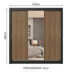 Guarda-Roupa Casal 3 Portas de Correr com Espelho 4 Gavetas Preto/Rustic Sublime Plus Madesa