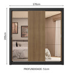 Guarda-Roupa Casal 3 Portas de Correr com Espelhos 4 Gavetas Preto/Rustic Sublime Plus Madesa