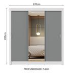 Guarda-Roupa Casal 3 Portas de Correr com Espelho Branco/Cinza Nobre Madesa