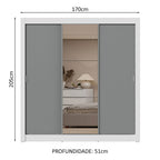 Guarda-Roupa Casal 3 Portas de Correr com Espelho 2 Gavetas Branco/Cinza Sublime Madesa
