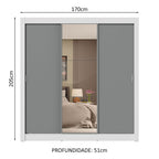Guarda-Roupa Casal 3 Portas de Correr com Espelho 4 Gavetas Branco/Cinza Sublime Plus Madesa