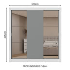 Guarda-Roupa Casal 3 Portas de Correr com Espelhos 2 Gavetas Branco/Cinza Sublime Madesa