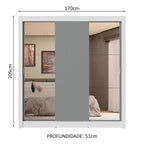 Guarda-Roupa Casal 3 Portas de Correr com Espelhos 4 Gavetas Branco/Cinza Sublime Plus Madesa