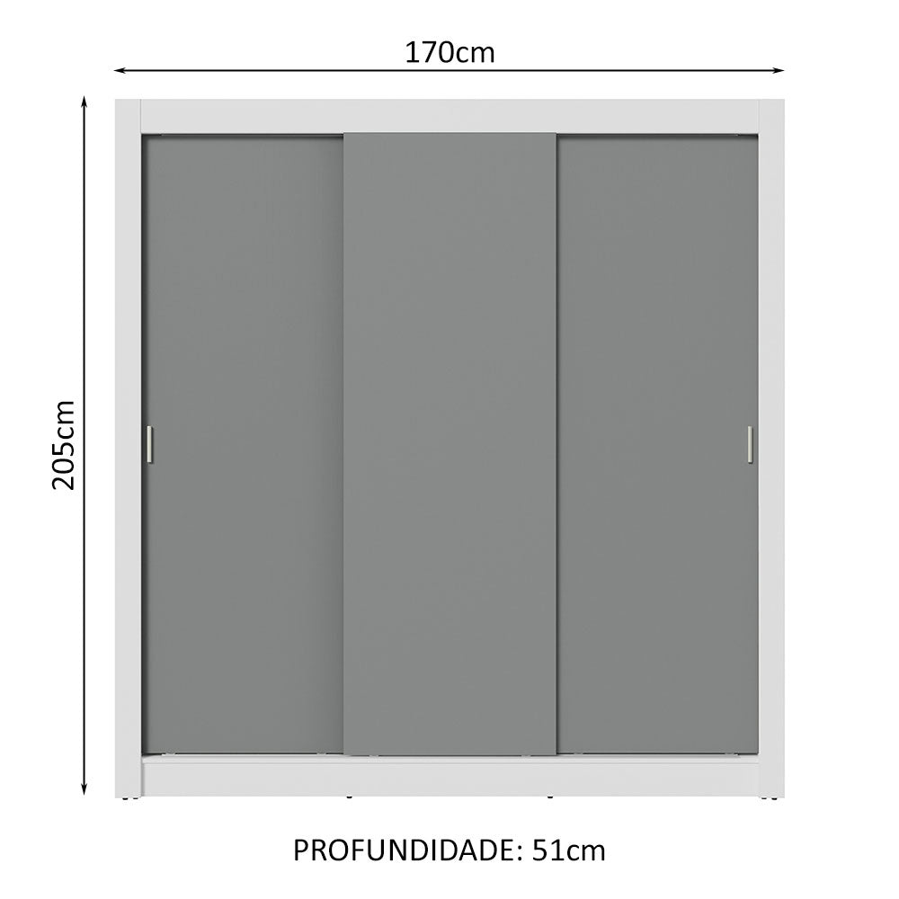 Guarda-Roupa Casal 3 Portas de Correr Branco/Cinza Sublime Plus Madesa
