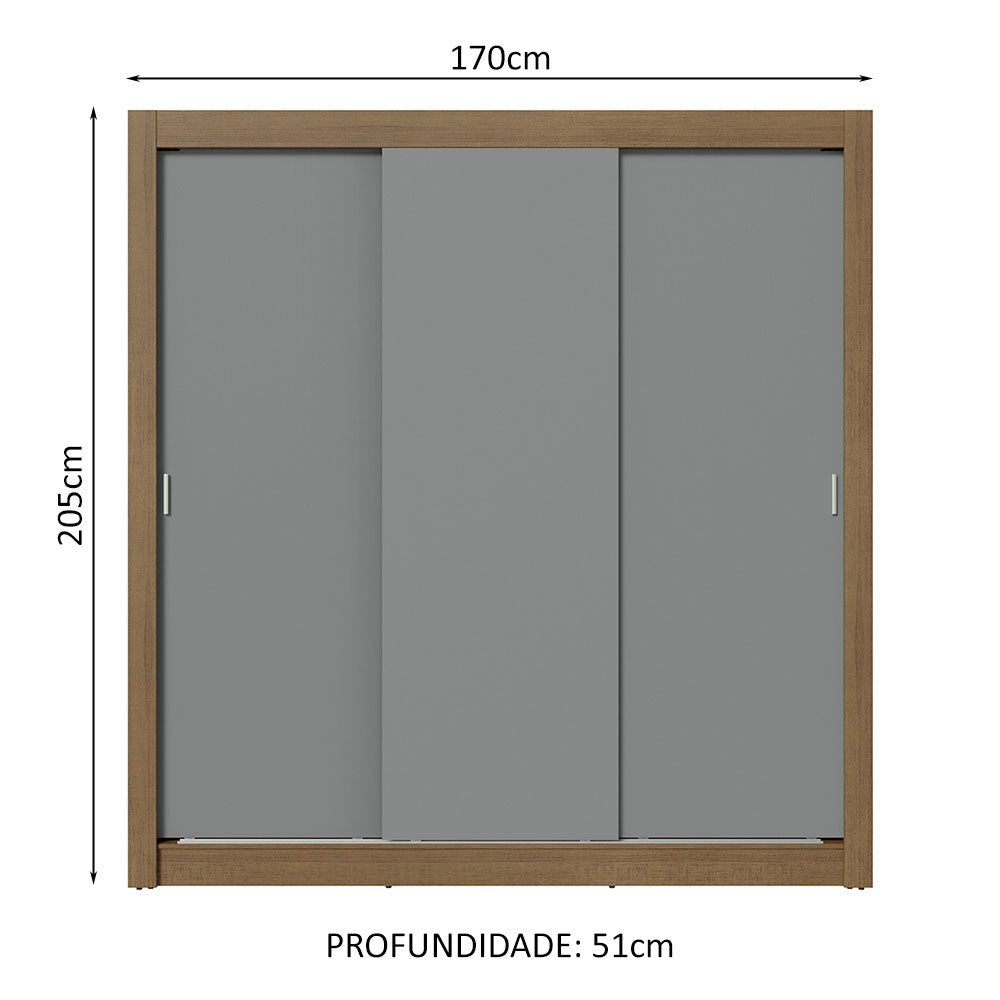 Guarda-Roupa Casal 3 Portas de Correr Rustic/Cinza Nobre Madesa