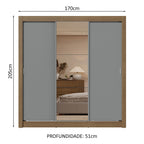 Guarda-Roupa Casal 3 Portas de Correr com Espelho 2 Gavetas Rustic/Cinza Sublime Madesa