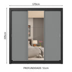 Guarda-Roupa Casal 3 Portas de Correr com Espelho 4 Gavetas Preto/Cinza Sublime Plus Madesa