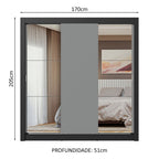 Guarda-Roupa Casal 3 Portas de Correr com Espelhos Preto/Cinza Nobre Madesa