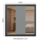 Guarda-Roupa Casal 3 Portas de Correr com Espelhos 2 Gavetas Preto/Cinza Sublime Madesa