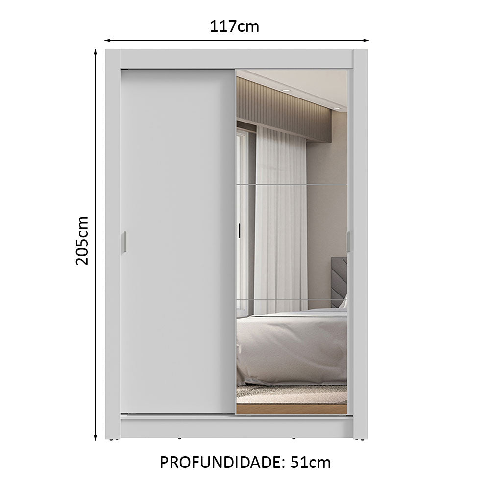 Guarda-Roupa Solteiro 2 Portas de Correr com Espelho 2 Gavetas Branco Vivare Madesa