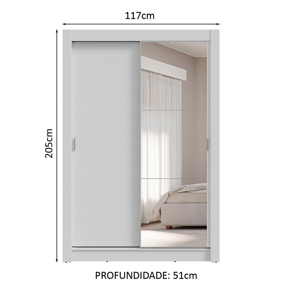 Guarda-Roupa Solteiro 2 Portas de Correr com Espelho 4 Gavetas Branco Vivare Plus Madesa