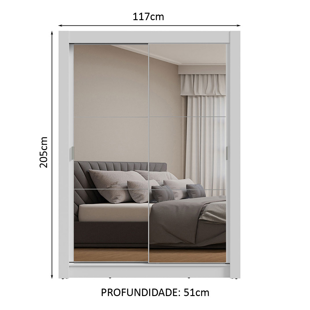 Guarda-Roupa Solteiro 2 Portas de Correr com Espelhos Branco Milano Madesa