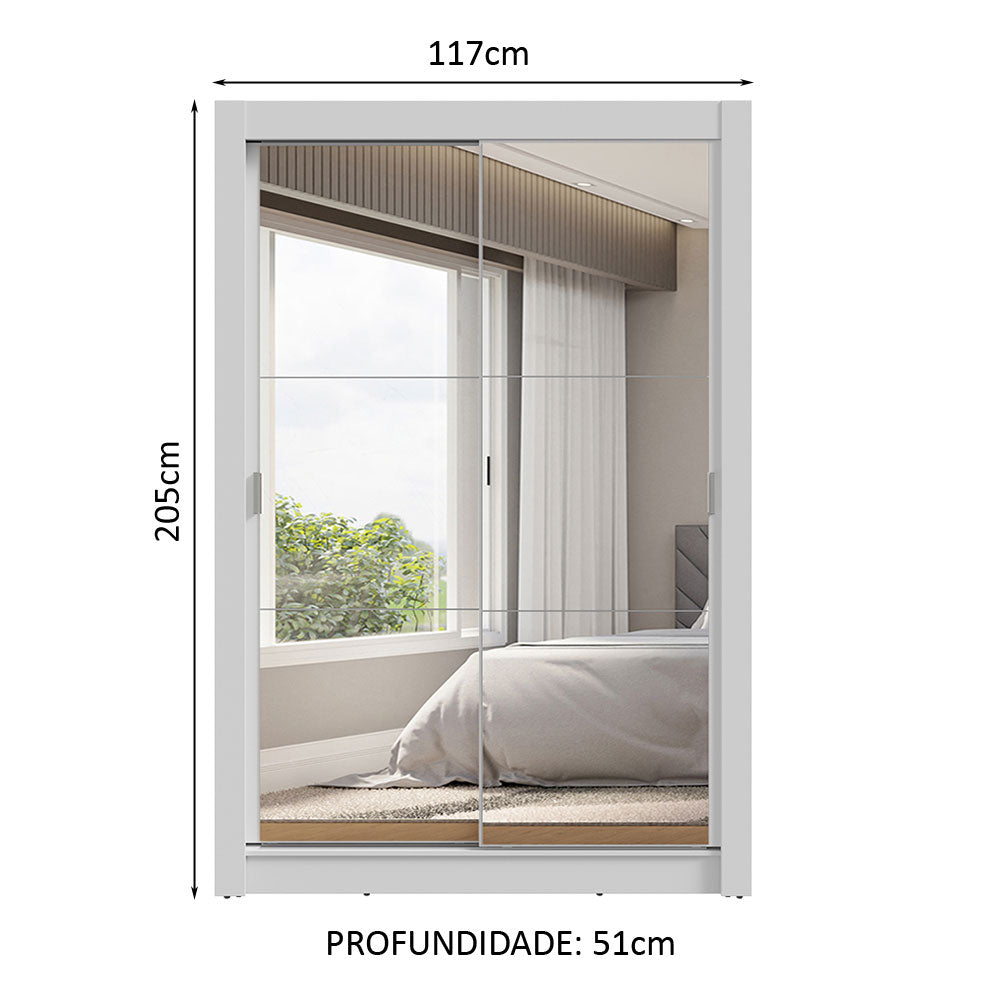 Guarda-Roupa Solteiro 2 Portas de Correr com Espelhos 2 Gavetas Branco Vivare Madesa